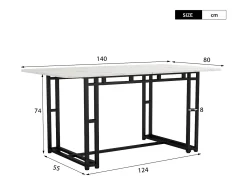 Mesa de comedor para 6 a 8 cubiertos con diseño de mármol - MDF + patas de metal negro - blanco