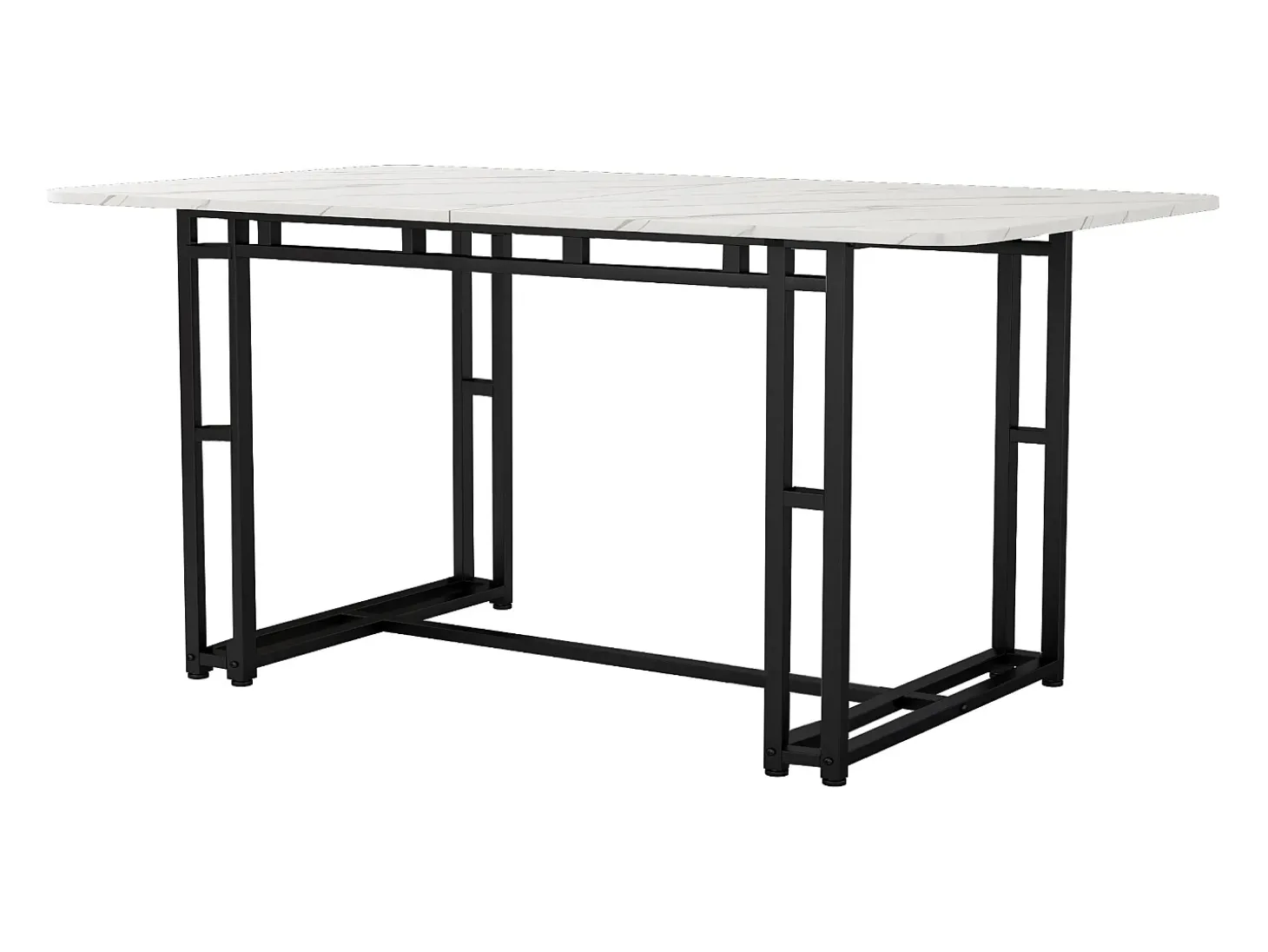 Mesa de comedor para 6 a 8 cubiertos con diseño de mármol - MDF + patas de metal negro - blanco