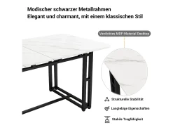 Mesa de comedor para 6 a 8 cubiertos con diseño de mármol - MDF + patas de metal negro - blanco
