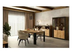 Mesa de comedor para 8 personas MEUNIER – Roble & Negro Mate, 195×77×100 cm