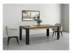 Mesa de comedor para 8 personas MEUNIER – Roble & Negro Mate, 195×77×100 cm