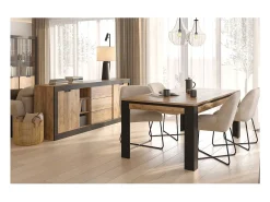 Mesa de comedor para 8 personas MEUNIER – Roble & Negro Mate, 195×77×100 cm