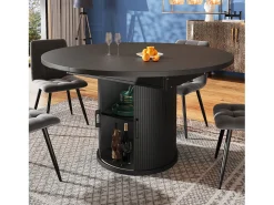 Mesa de comedor para 6 personas - 118/158 x 118 x 76,8 cm - tablero extensible + con espacio de almacenaje - MDF - negro