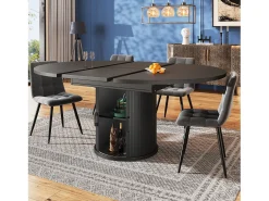 Mesa de comedor para 6 personas - 118/158 x 118 x 76,8 cm - tablero extensible + con espacio de almacenaje - MDF - negro