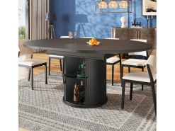 Mesa de comedor para 6 personas - 118/158 x 118 x 76,8 cm - tablero extensible + con espacio de almacenaje - MDF - negro