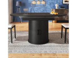 Mesa de comedor para 6 personas - 118/158 x 118 x 76,8 cm - tablero extensible + con espacio de almacenaje - MDF - negro