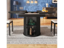 Mesa de comedor para 6 personas - 118/158 x 118 x 76,8 cm - tablero extensible + con espacio de almacenaje - MDF - negro