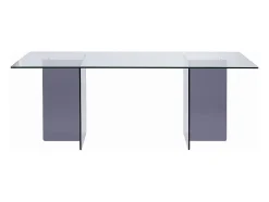 Mesa de comedor para 8 personas de vidrio templado - Transparente y antracita - BYLENA