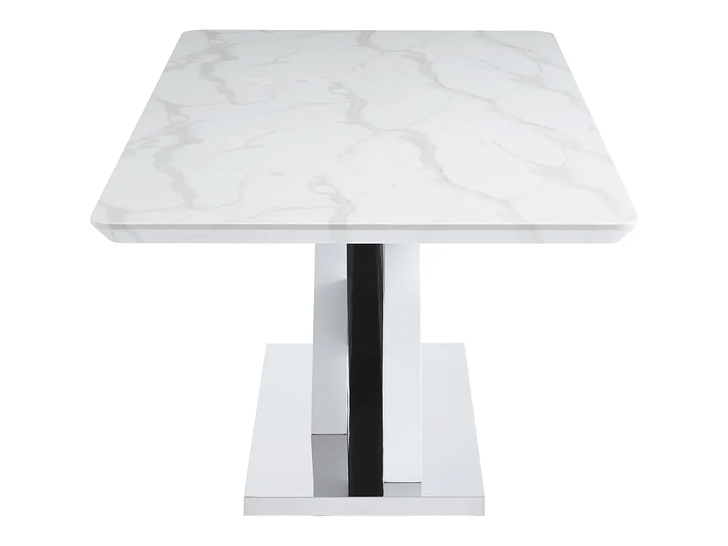Mesa de comedor para 8 personas - MDF y acero inoxidable - Efecto mármol blanco y negro - EVAELA