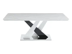 Mesa de comedor para 8 personas - MDF y acero inoxidable - Efecto mármol blanco y negro - EVAELA
