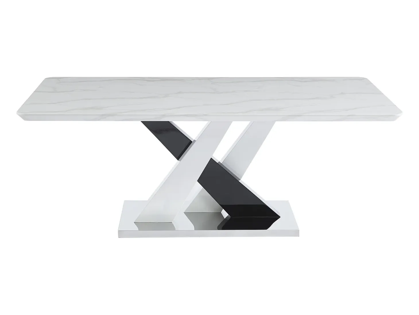Mesa de comedor para 8 personas - MDF y acero inoxidable - Efecto mármol blanco y negro - EVAELA