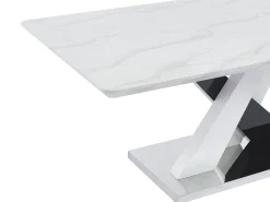 Mesa de comedor para 8 personas - MDF y acero inoxidable - Efecto mármol blanco y negro - EVAELA