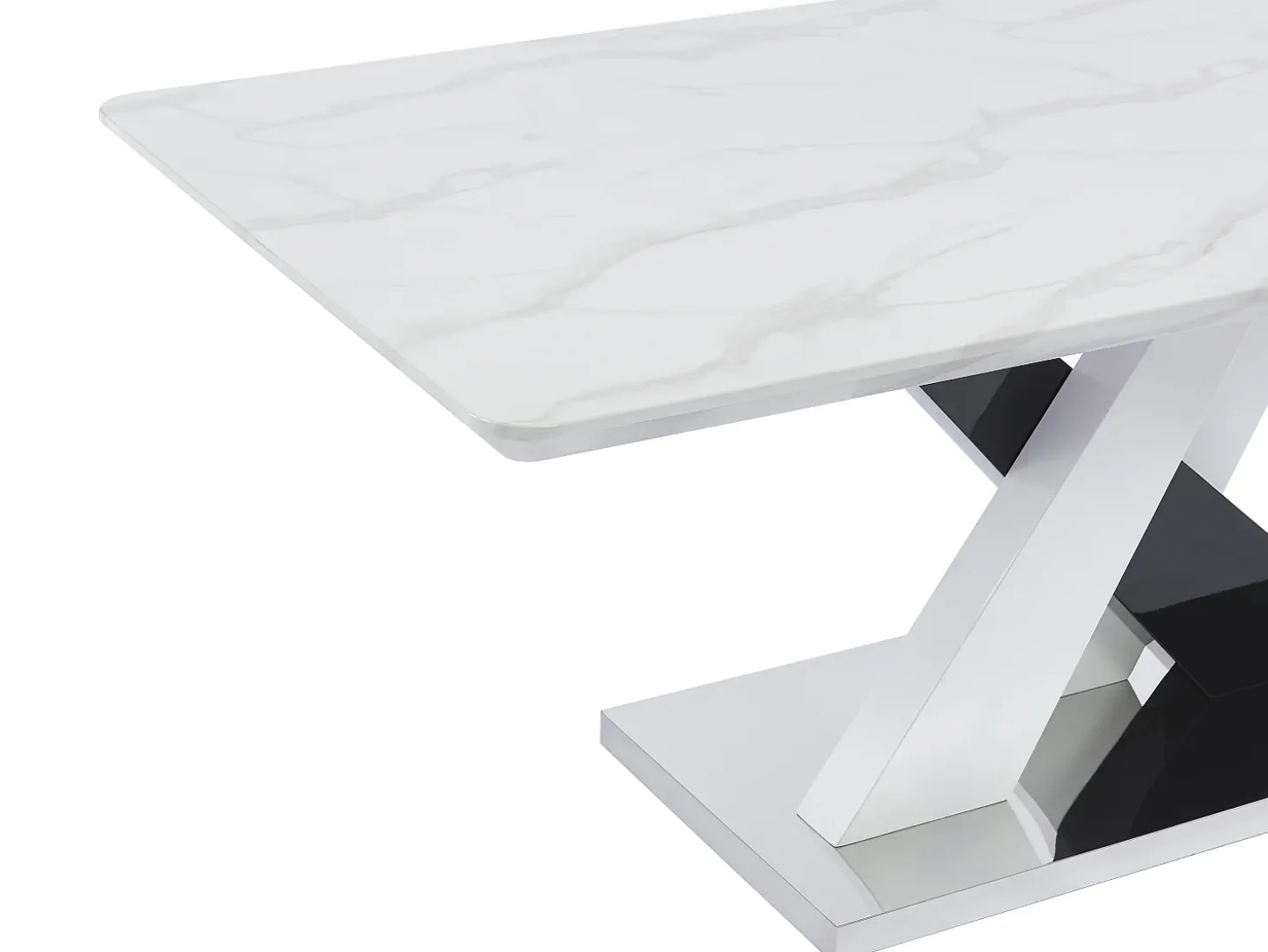 Mesa de comedor para 8 personas - MDF y acero inoxidable - Efecto mármol blanco y negro - EVAELA