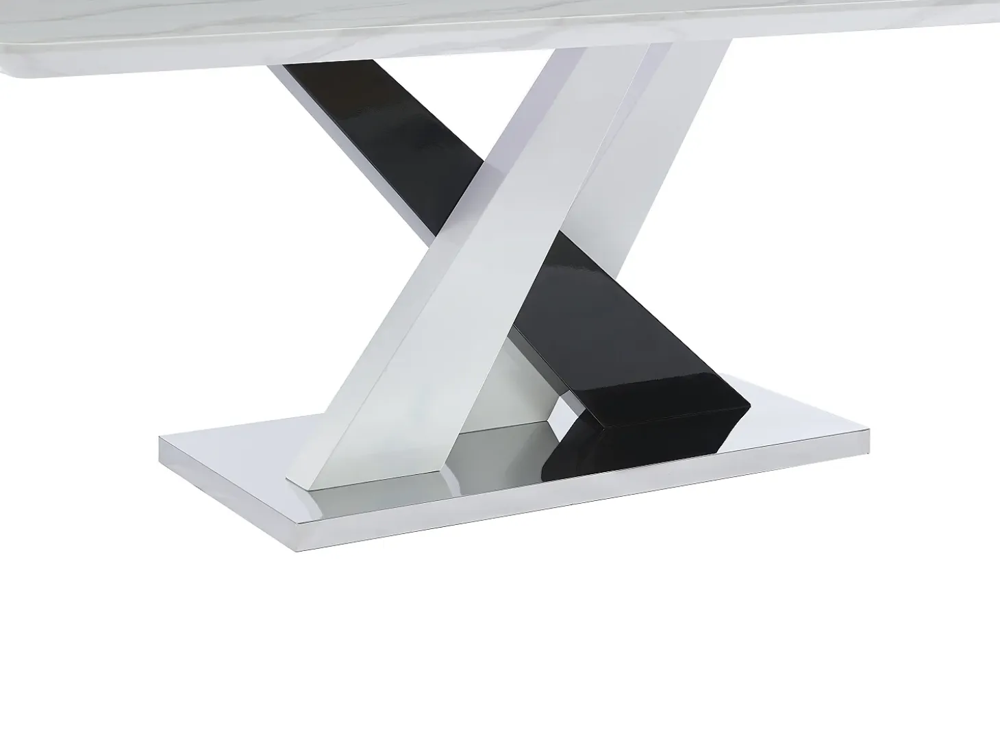Mesa de comedor para 8 personas - MDF y acero inoxidable - Efecto mármol blanco y negro - EVAELA