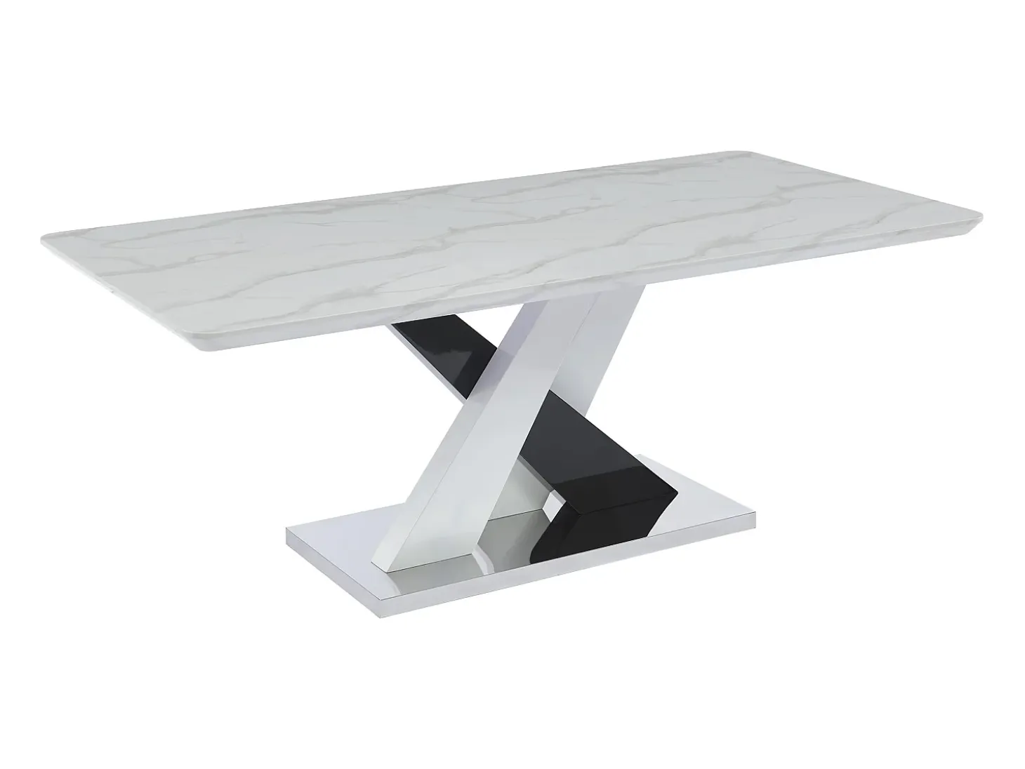 Mesa de comedor para 8 personas - MDF y acero inoxidable - Efecto mármol blanco y negro - EVAELA