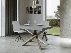 Mesa de comedor pequeña de diseño gris ceniza y patas entrelazadas 4 colores 130 cm Artemis