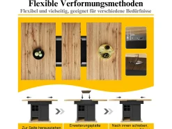 Mesa de comedor plegable 4-6 plazas - 110-140 x 80 x 75 cm - extensible - con puerta + cajón - MDF - negro