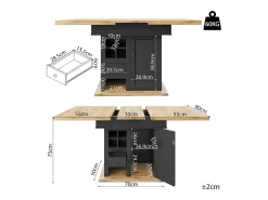 Mesa de comedor plegable 4-6 plazas - 110-140 x 80 x 75 cm - extensible - con puerta + cajón - MDF - negro