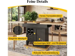 Mesa de comedor plegable 4-6 plazas - 110-140 x 80 x 75 cm - extensible - con puerta + cajón - MDF - negro