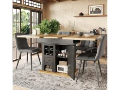 Mesa de comedor plegable 4-6 plazas - 110-140 x 80 x 75 cm - extensible - con puerta + cajón - MDF - negro