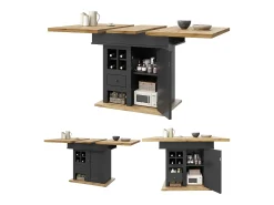 Mesa de comedor plegable 4-6 plazas - 110-140 x 80 x 75 cm - extensible - con puerta + cajón - MDF - negro