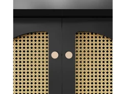 Mesa de comedor plegable para 4-6 personas - 110-140 x 80 x 75 cm - extensible - con 2 puertas de ratán - MDF - color negro