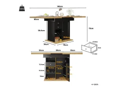 Mesa de comedor plegable 4-6 plazas - 110-140 x 80 x 75 cm - extensible - con 1 puerta + 2 cajones - MDF - negro