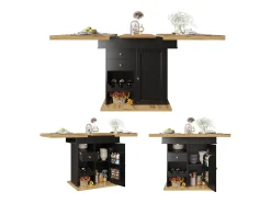 Mesa de comedor plegable 4-6 plazas - 110-140 x 80 x 75 cm - extensible - con 1 puerta + 2 cajones - MDF - negro