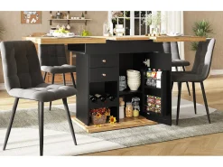 Mesa de comedor plegable 4-6 plazas - 110-140 x 80 x 75 cm - extensible - con 1 puerta + 2 cajones - MDF - negro