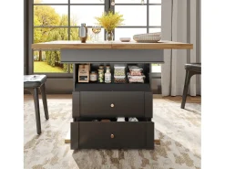 Mesa de comedor plegable para 4-6 personas - 110-140 x 80 x 75 cm - extensible - con 1 puerta + 2 cajones - MDF - negro