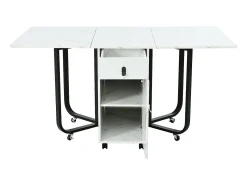 Mesa de comedor plegable con 2 cajones y 2 puertas, móvil con ruedas - blanco y negro