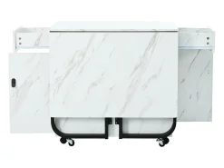 Mesa de comedor plegable con 2 cajones y 2 puertas, móvil con ruedas - blanco y negro