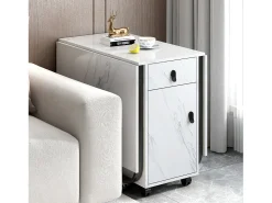 Mesa de comedor plegable con 2 cajones y 2 puertas, móvil con ruedas - blanco y negro