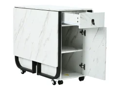 Mesa de comedor plegable con 2 cajones y 2 puertas, móvil con ruedas - blanco y negro