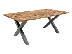 Mesa de comedor RAFTA 220 cm – Tablero de madera maciza de teca – Patas en X de metal negro