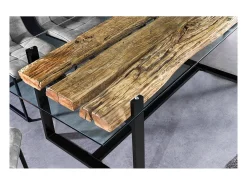 Mesa de comedor RAFTA – Rectangular 220 cm – Madera, metal y vidrio – Estilo industrial