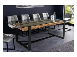 Mesa de comedor RAFTA – Rectangular 220 cm – Madera, metal y vidrio – Estilo industrial