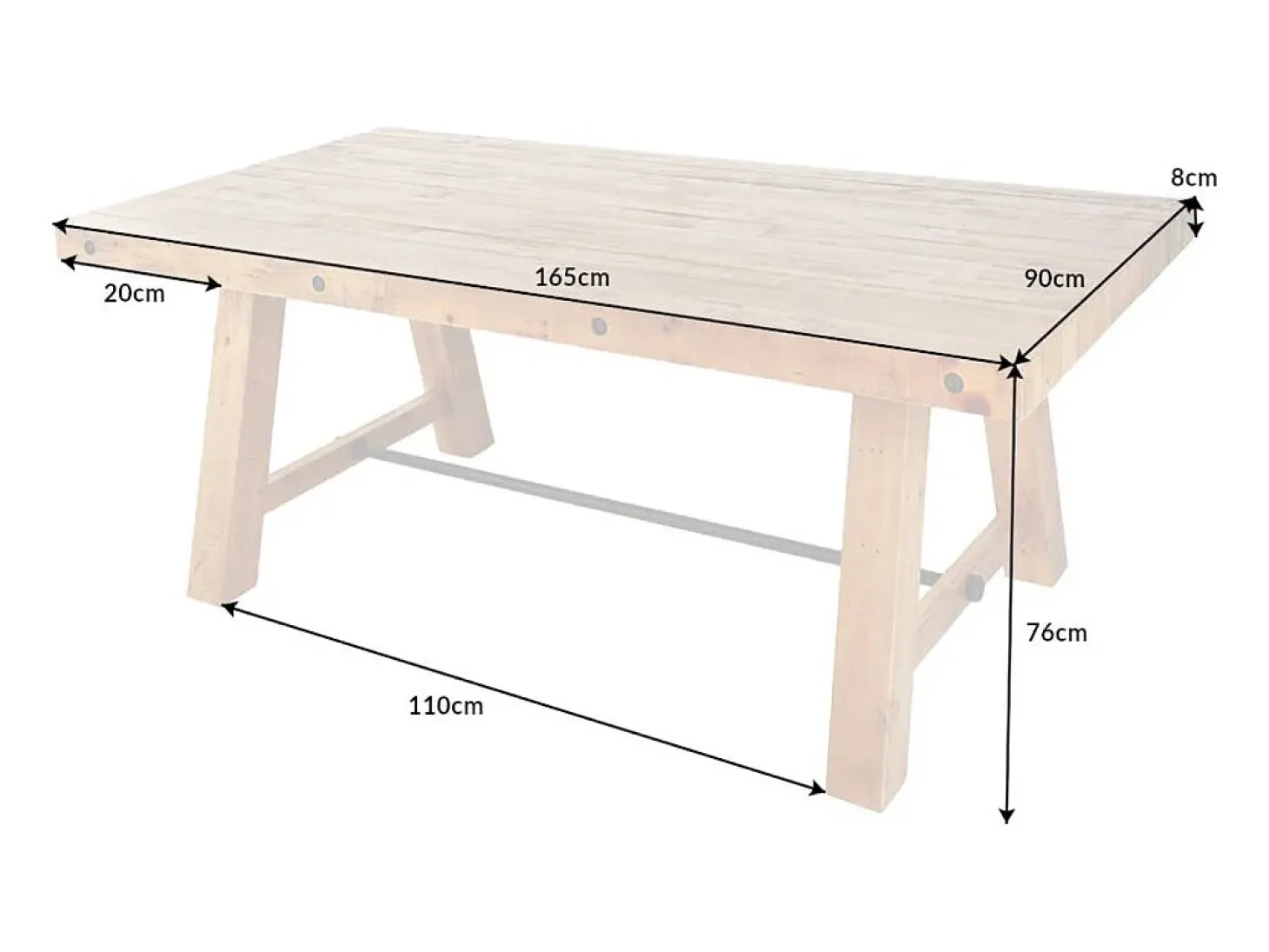 Mesa de comedor RANCHO 165 cm – Tablero de madera de pino reciclado barnizado – Estilo rústico y acogedor