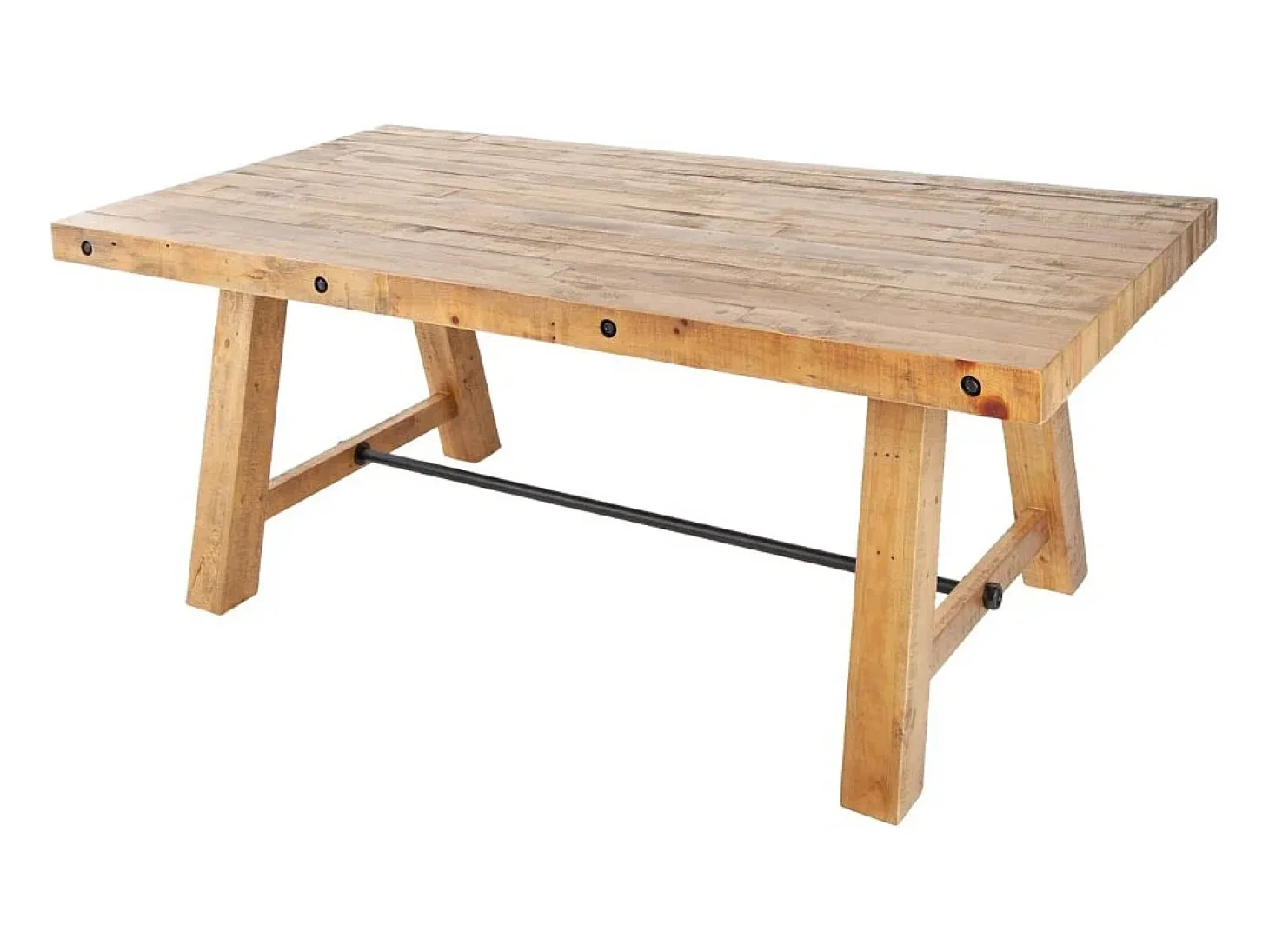 Mesa de comedor RANCHO 165 cm – Tablero de madera de pino reciclado barnizado – Estilo rústico y acogedor