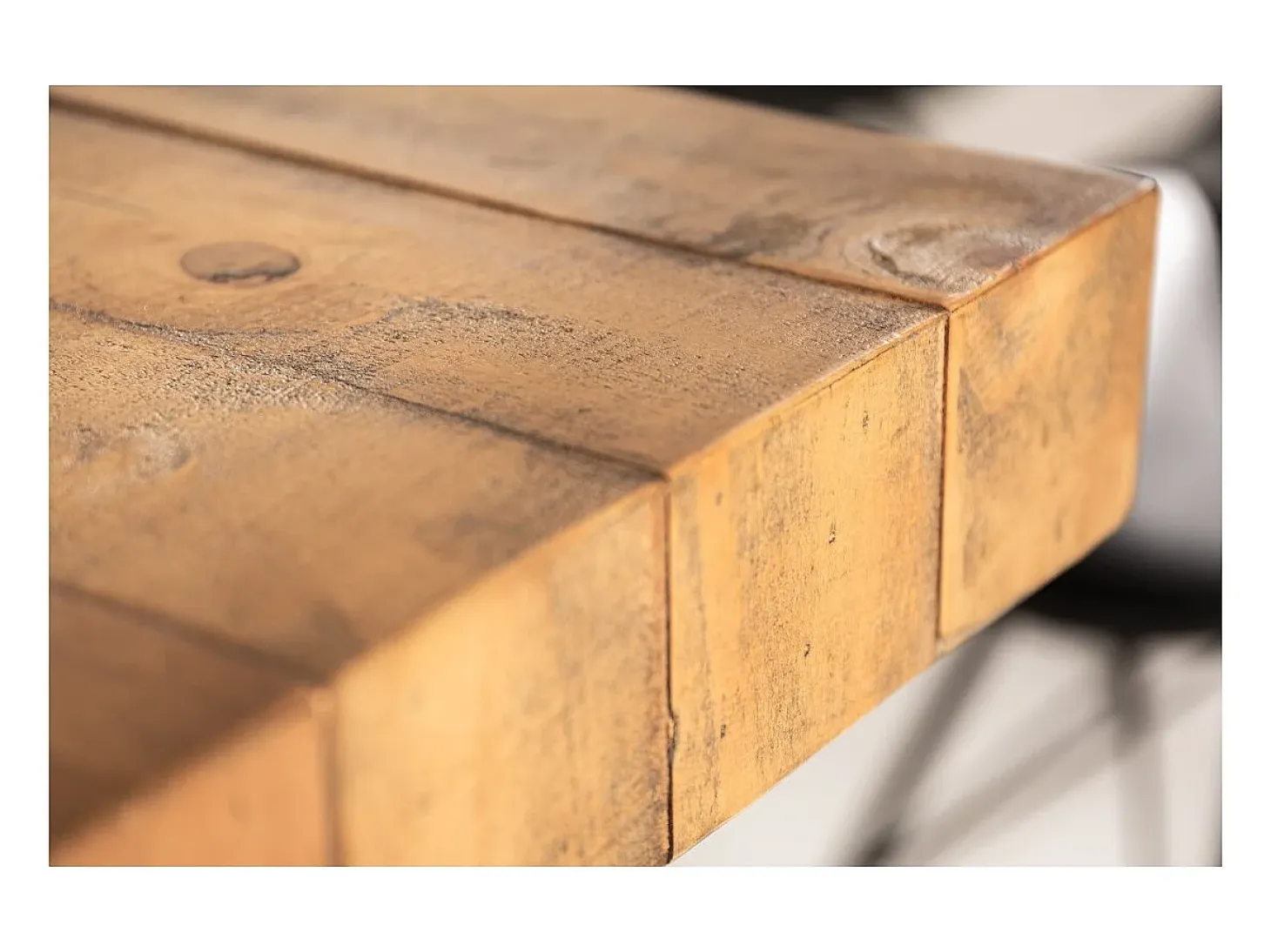Mesa de comedor RANCHO 165 cm – Tablero de madera de pino reciclado barnizado – Estilo rústico y acogedor