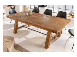 Mesa de comedor RANCHO – Rectangular 200 cm – Madera natural y metal – Estilo rústico