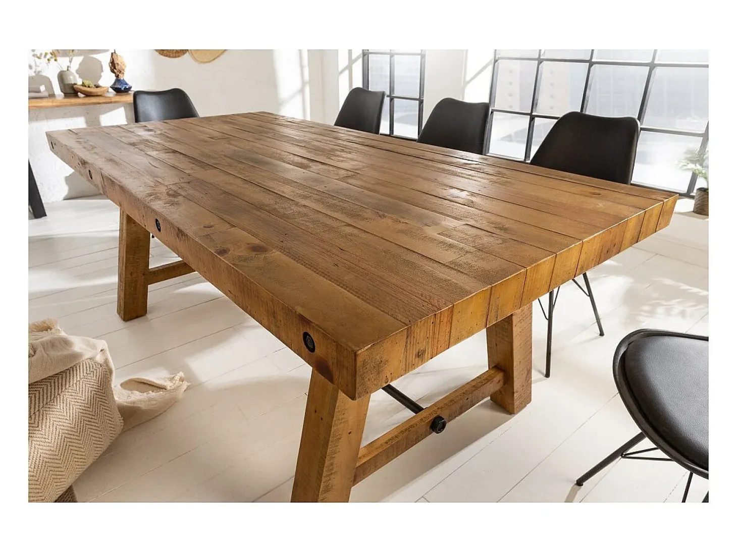 Mesa de comedor RANCHO – Rectangular 200 cm – Madera natural y metal – Estilo rústico