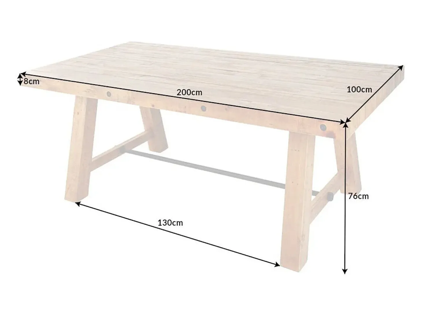 Mesa de comedor RANCHO – Rectangular 200 cm – Madera natural y metal – Estilo rústico