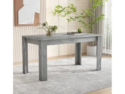Mesa de comedor rectangular moderna, madera aglomerada, diseño elegante, patas de metal, color hormigón (dimensiones no especificadas)