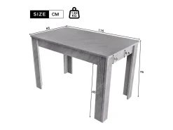 Mesa de comedor rectangular moderna, madera aglomerada, diseño elegante, patas de metal, color hormigón (dimensiones no especificadas)