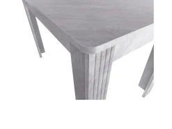 Mesa de comedor rectangular moderna, madera aglomerada, diseño elegante, patas de metal, color hormigón (dimensiones no especificadas)
