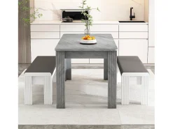 Mesa de comedor rectangular moderna, madera aglomerada, diseño elegante, patas de metal, color hormigón (dimensiones no especificadas)