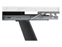 Mesa de comedor rectangular extensible para 4-6 personas, tablero efecto mármol blanco con 2 patas anchas de metal negro - 99/159x74x77cm