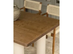 Mesa de comedor rectangular de madera maciza en tono roble oscuro y patas de microcemento en tono tierra DECOWOOD de 180x75cm - LUCÍA - DECOWOOD