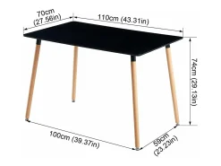 Mesa de Comedor Rectangular de Madera Negra 110 x 70 cm - Estilo Escandinavo Sencillo con Cuatro Patas